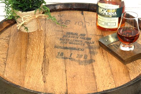 handcrafted oak bourbon whiskey barrel end table with distiller s markings ~ heaven hill
