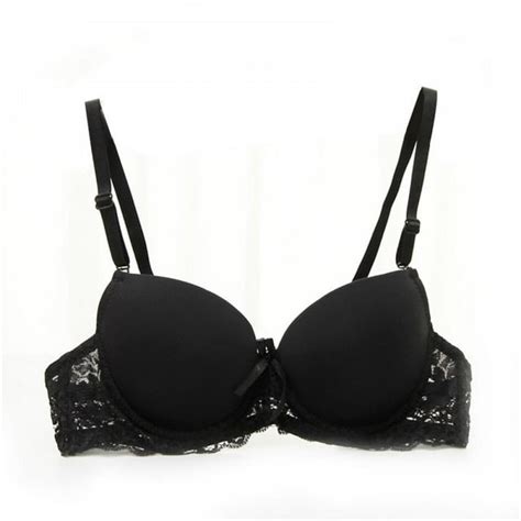 Womens Sexy Bra Lace Push Up Breast Adjustment Push Up Support Bra A B Cup Black