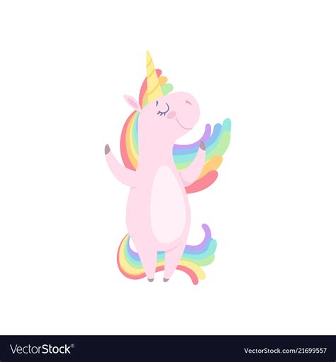 Lovely Unicorn Standing On Two Legs Cute Fantasy Vector Image