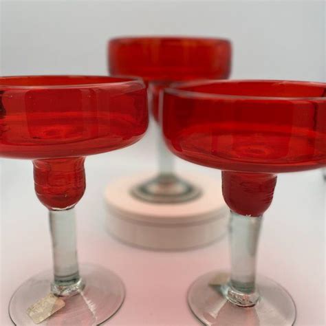 Crate And Barrel Vintage Margarita Glasses Red Samba Calypso Cocktail Blown Glass Vintage