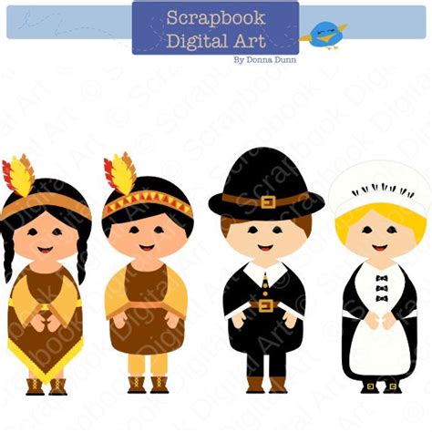 Pilgrims And Indians Thanksgiving Clip Art