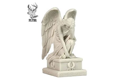 Stone Carving Weeping Angel Statue Natural Marble Cemetery Crying Angel