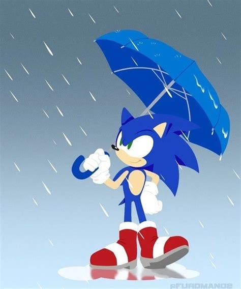 Sonic The Hedgehog Holding An Umbrella In The Rain