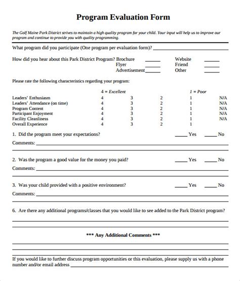 8 Program Evaluation Forms To Free Download Sample Templates