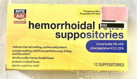 Rite Aid Hemorrhoidal Relief 12 Suppositories Soothes And Protects Exp