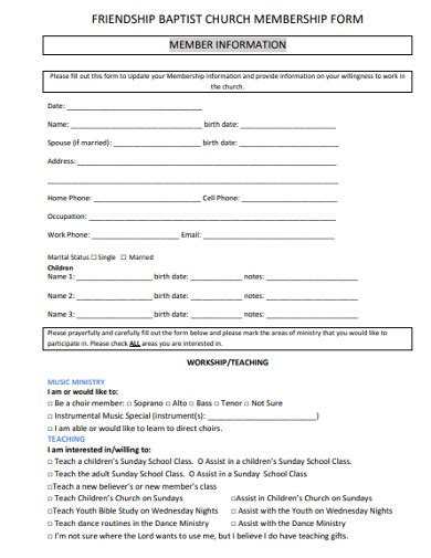Free Printable Church Membership Forms Printable Forms Free Online