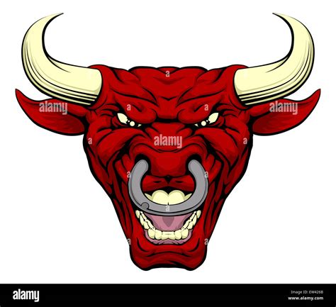 An Illustration Of A Cartoon Tough Red Bull Character Face Stock Photo