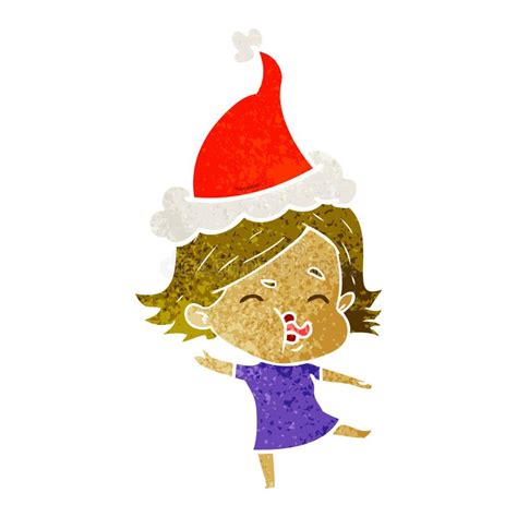 Hand Drawn Retro Cartoon Of A Girl Pulling Face Wearing Santa Hat Stock Vector Illustration Of