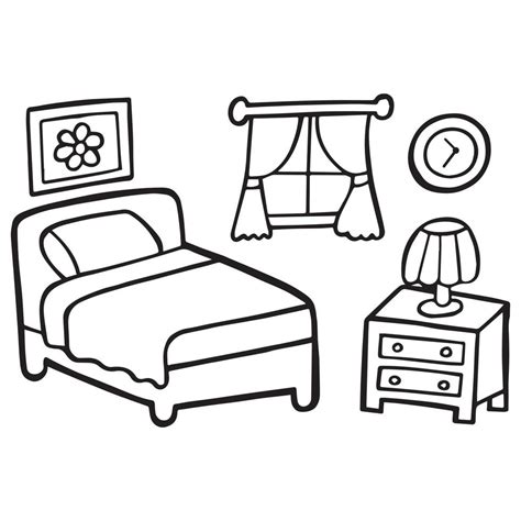 Single Cute Bedroom Coloring Page For Kids And Toddlers 14745885 Vector
