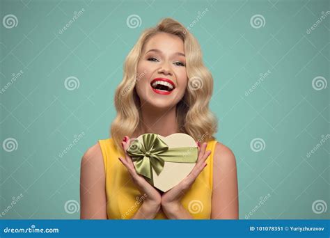 Young Smiling Woman Holding T Valentine Day Stock Image Image Of Christmas Present