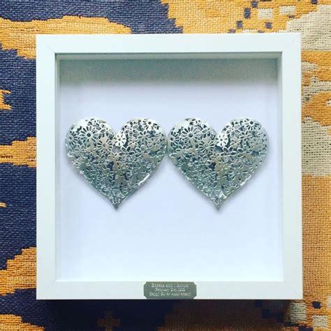 Framed Personalised Silver Hearts 25th Wedding Anniversary Etsy Uk