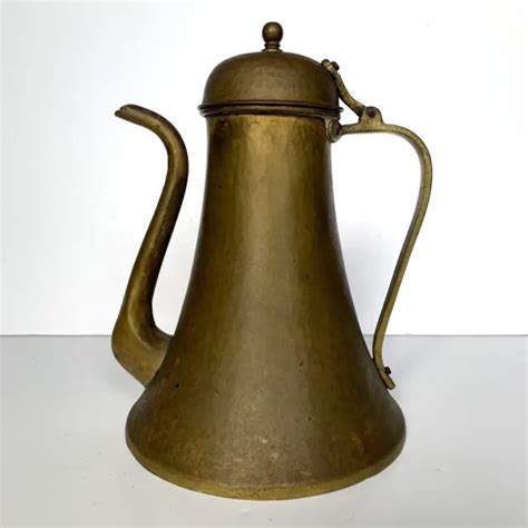 Vintage Dallah Coffee Tea Pot Middle Eastern Indian Brass Tall