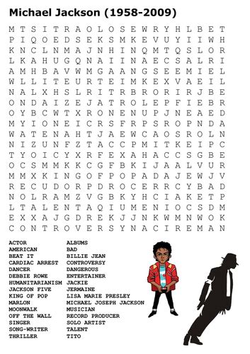 Michael Jackson Word Search By Sfy773 Teaching Resources