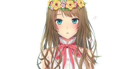 Desktop Wallpaper Cute Blue Eyes Original Flowers Crown Anime Girl