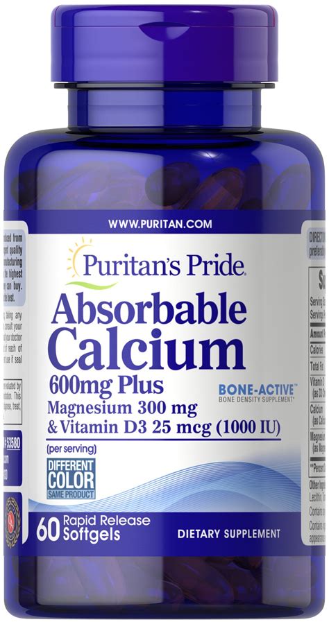 Absorbable Calcium 600 Mg Plus Magnesium 300mg And Vitamin D 1000 Iu 60