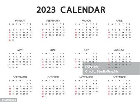 2023 Calendar Year Vector Illustration The Week Starts On Sunday Annual