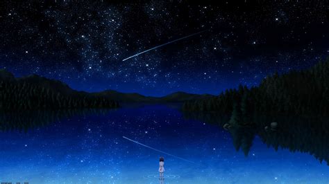 Anime Starry Night Stars Lake Landscape Scenery 4k 21612