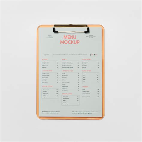 Free Menu Clipboard Mockup Mockupbee