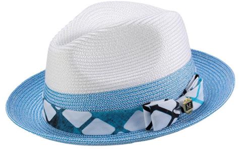 Montique H 1914 Mens Straw Fedora Hat Blue Abby Fashions