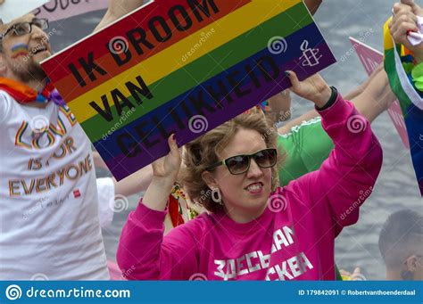 amnesty international boat at the gay pride amsterdam the netherlands 2019 editorial photo