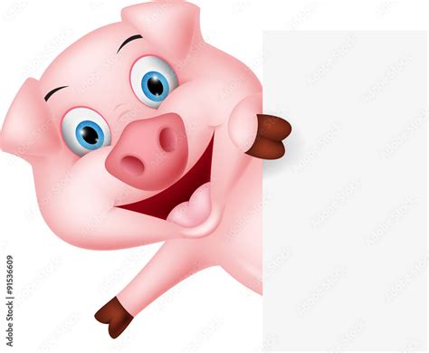 Happy Pig Cartoon With Sign Stock Vector Adobe Stock