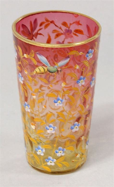 1885 Moser Amberina Beaker With Flowers And Bees Moser Glass Fenton Glass Lalique Glass