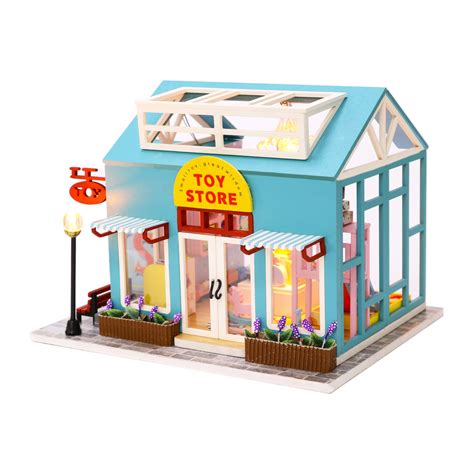 124 Miniature Diy Dollhouse Kit Wooden Toy Shop With Dust Cover