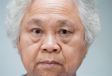 Face Of Asian Senior Or Elderly Old Lady Woman Close Up Stock Image