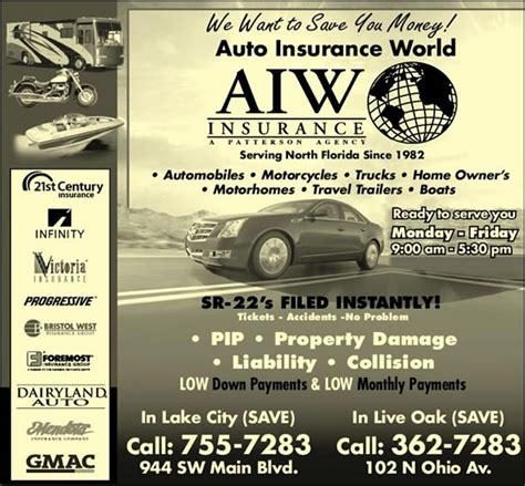Maybe you would like to learn more about one of these? Auto Insurance World 102 Ohio Ave N, Live Oak, FL 32064 - YP.com