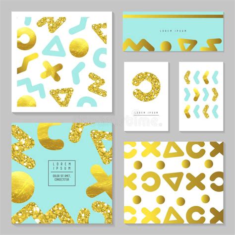 Golden Glitter Card Template Set Abstract Gold Design Stock Vector