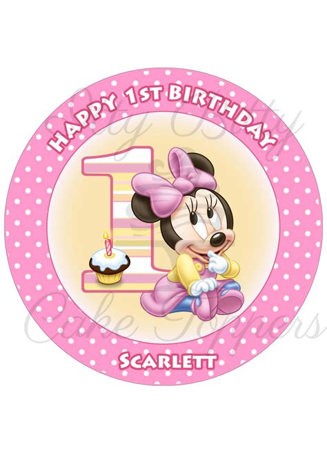 Baby Minnie Mouse 1st Birthday Round Edible Cake Image Itty Bitty