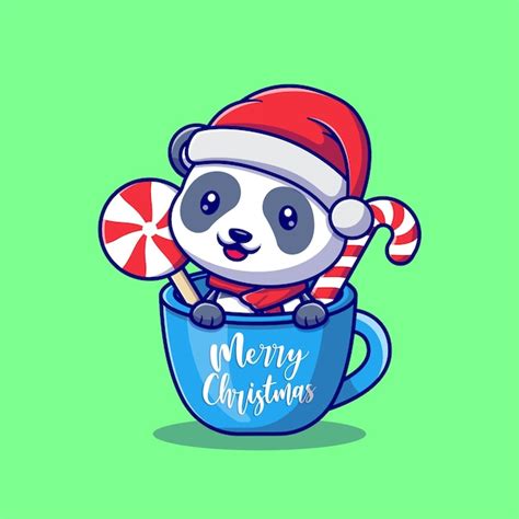 Premium Vector Cute Panda Wearing Santa Hat In Cup For The New Year