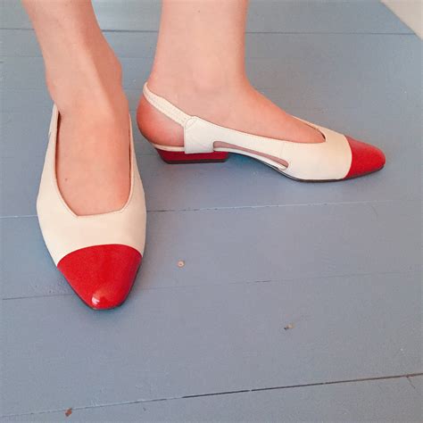 vintage red and white slingback flats women s size 6 5 b vintage pointed toe flats vintage