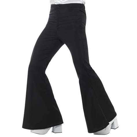 Black Flared Trousers Mens 60s 70s Fancy Dress Hippy Flares Disco