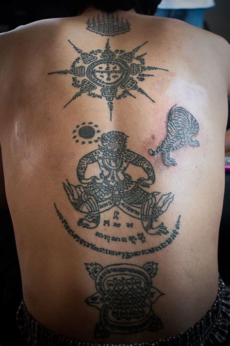 Eight Directions Five Sacred Lines Hanuman And Tiger Sak Yant Traditional Thai Tattoo Symbols