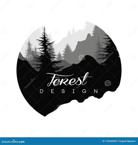 Forest Logo Design Nature Landscape With Silhouettes Of Trees And