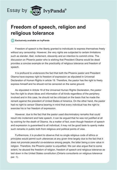 Freedom Of Speech Religion And Religious Tolerance 1108 Words