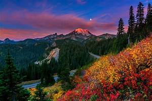 Sky, Moon, Sunset, Mountains, Beautiful, Nature, Colors