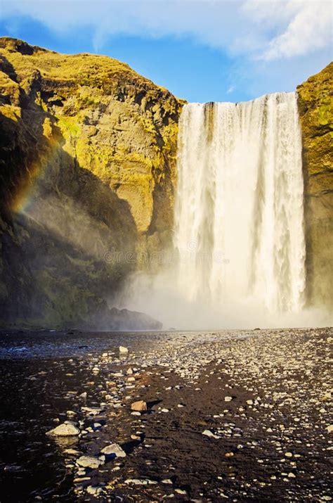 Rainbow At Skogafoss Waterfall Iceland Stock Photo Image Of Mountain