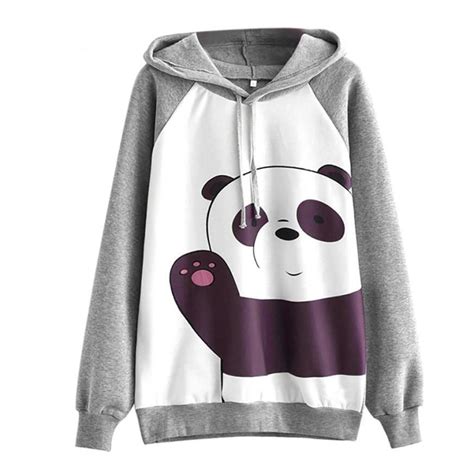 Happy Panda Sweatshirt Hoodies Womens Woman Sweatshirt Gray Hoodies