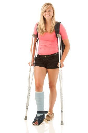 College Freshman Woman On Crutches Positive Accessibility