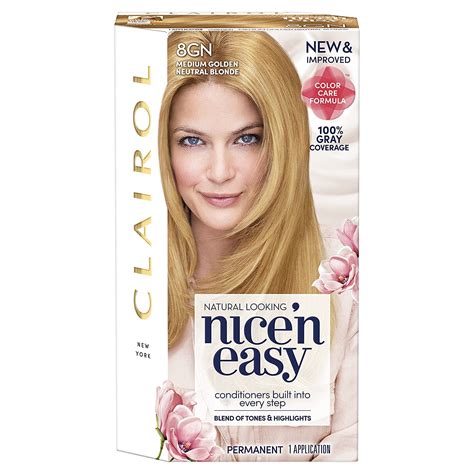 Clairol Nicen Easy Permanent Hair Color 8gn Medium Golden Neutral Blonde 1 Kit 2 Pack