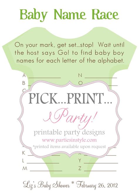 While this may seem like a simple enough task, you may be shocked to discover that each year, parents across the world are faced with fines, court orders and jail time f. Baby Shower Game - Baby Name Race - Printable DIY on Luulla