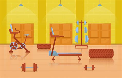 Fitness Gym Interior With Bodybuilding Equipment Vector Illustration
