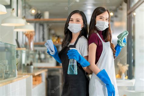 Free Photo Portrait Of Asian Waitress With Apron Staff Wearing Protection Rubber Glove Face