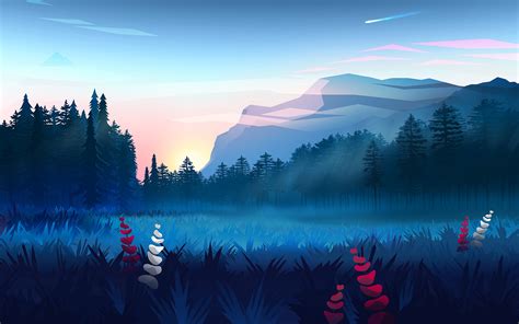 Download Wallpaper 3840x2400 Lawn Forest Mountains Fog Landscape