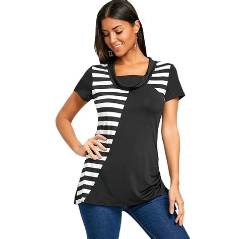 short sleeve stripe panel t shirt white and black 3566657813 size s designer outfits woman