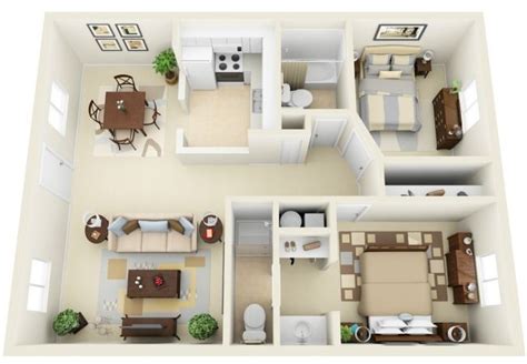 50 Plans 3d Dappartement Avec 2 Chambres Small House Plans