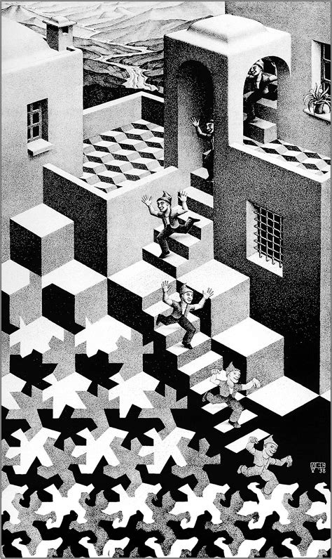M C Escher Artwork Optical Illusion Monochrome Portrait Display