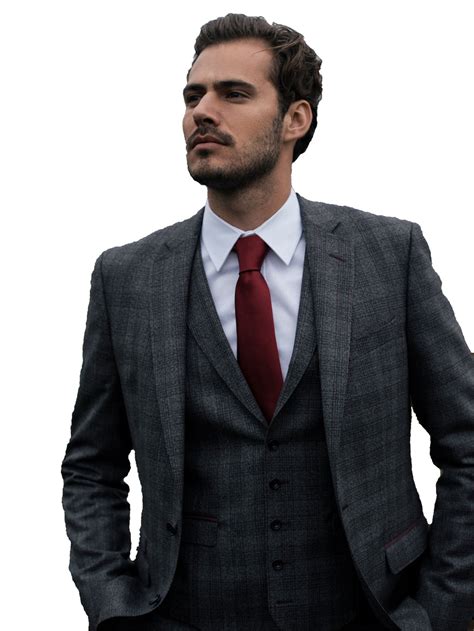 Tapered Fit Grey And Burgundy Check Suit Focus Menswear